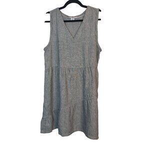 Lucky Brand Size Large Lightweight Striped 100% Linen Sleeveless V-Neck